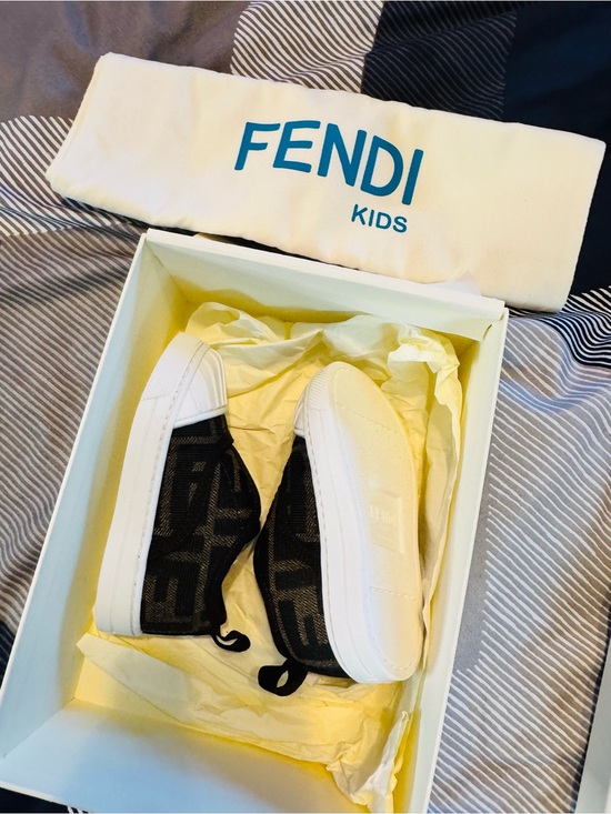 Fendi Kids Boxed Sneakers - White and Teal Logo